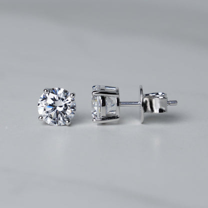 Round Solitaire Stud Earrings - Moissanite