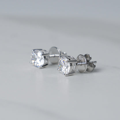 Round Solitaire Stud Earrings - Moissanite