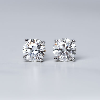 Round Solitaire Stud Earrings - Moissanite