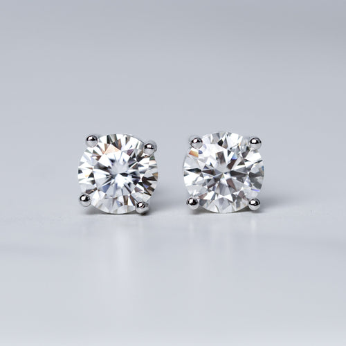 Round Solitaire Stud Earrings - Moissanite