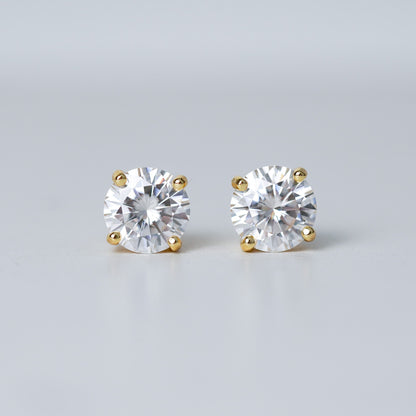 Round Solitaire Stud Earrings - Moissanite