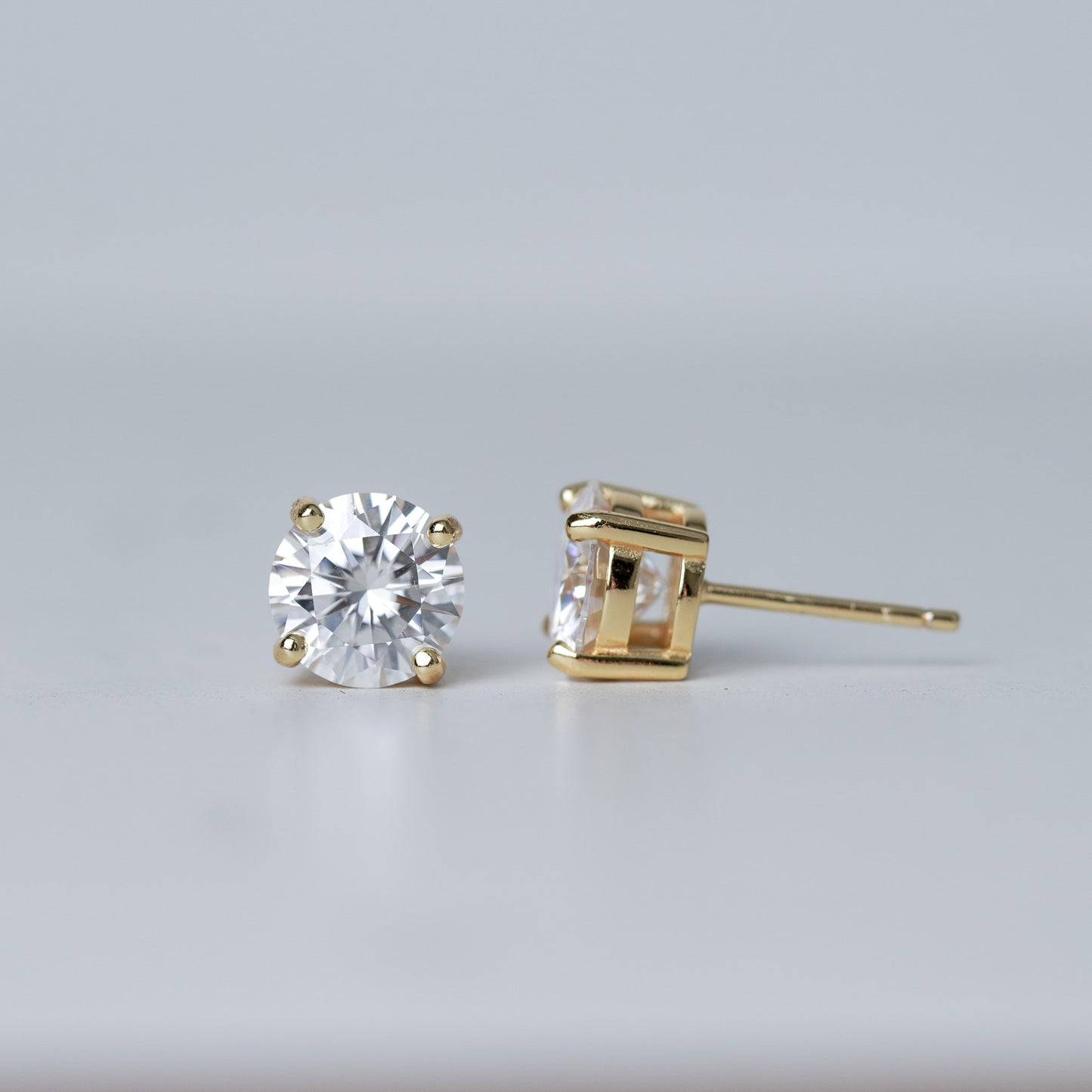 Round Solitaire Stud Earrings - Moissanite