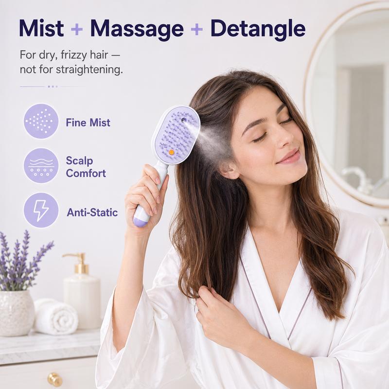 💖LAST DAY SALE 60% OFF💁‍♀️✨Electric Spray Air Cushion Massage Comb💨| Self-Cleaning Anti-Tangle ✨ | Perfect for Dry, Brittle Hair 💧🌟