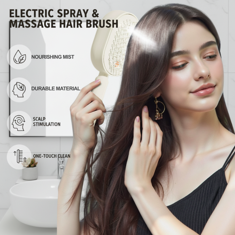 💖LAST DAY SALE 60% OFF💁‍♀️✨Electric Spray Air Cushion Massage Comb💨| Self-Cleaning Anti-Tangle ✨ | Perfect for Dry, Brittle Hair 💧🌟